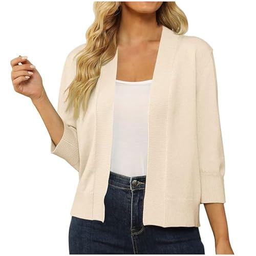 LNNGNIA Tunika Damen Sommer Strickjacke Damen Leichte Cardigan Sommer Kurz Rundhals Strickjacken 3/4 Arm Strickmantel von LNNGNIA