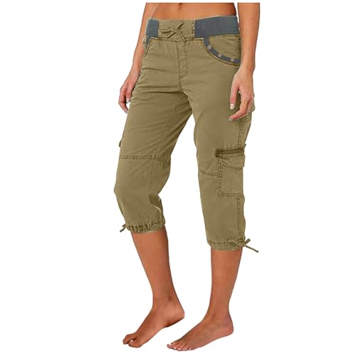 Meine bestellungen anzeigen Caprihose Damen Sommer Knielang Cargohose 3/4 Cargo Shorts Regular Fit Arbeitshose Einfarbig Sommerhose Hohe Taille Freizeithose Baumwolle Hose Jogginghose Elastisch von LNNGNIA