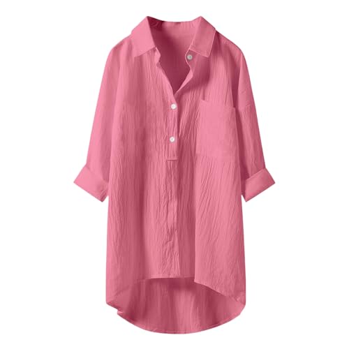 Musselin Bluse Damen Oversized Sommer Lässig Longbluse Baumwolle Leicht Hemd Oberteile Langarm Modern Hemdbluse Long Shirt Elegant Leinenhemd Locker Blusenshirt Tuniken von LNNGNIA