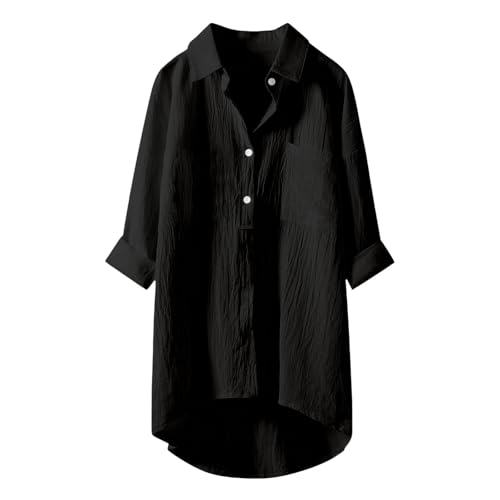 Musselin Bluse Damen Oversized Sommer Lässig Longbluse Baumwolle Leicht Hemd Oberteile Langarm Modern Hemdbluse Long Shirt Elegant Leinenhemd Locker Blusenshirt Tuniken von LNNGNIA