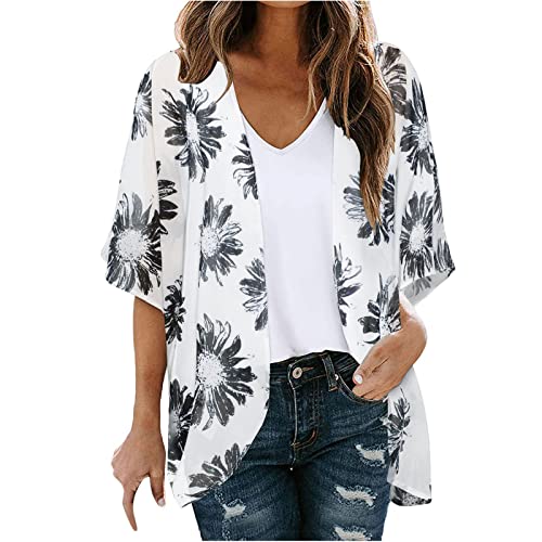 Strickjacke Damen Leichte Sommerjacke Chiffon Bolero Jacke Kimono Boho Bikini Cover Up Cardigan Strand Open Front Damenjacke Große Größen Freizeitjacke Lockere Übergangsjacke Lang Strickjacken von LNNGNIA