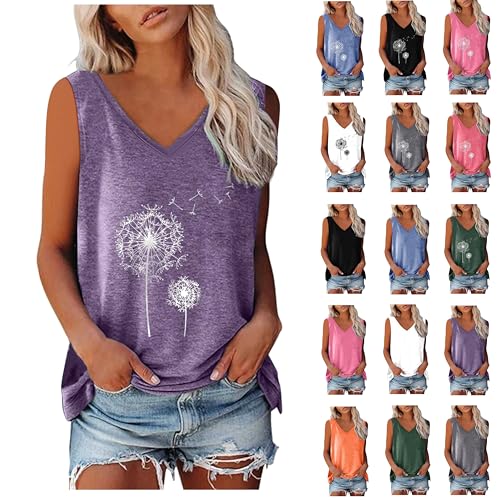 Tank Top Damen Ärmellos Oberteile Blusentop Sommer V-Ausschnitt Tanktop Casual Tshirt Basic Stretch Trägertop Baumwolle Vest Tops Einfarbig Bluse Lockere Passform Tanktops Frauen Sommertops von LNNGNIA