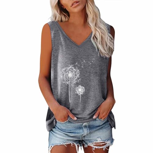 Tank Top Damen Ärmellos Oberteile Blusentop Sommer V-Ausschnitt Tanktop Casual Tshirt Basic Stretch Trägertop Baumwolle Vest Tops Einfarbig Bluse Lockere Passform Tanktops Frauen Sommertops von LNNGNIA