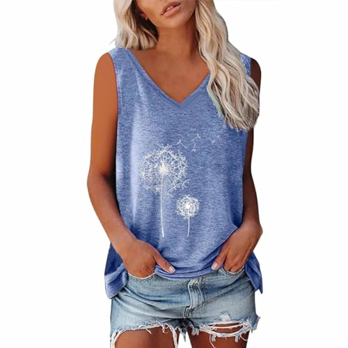 Tank Top Damen Ärmellos Oberteile Blusentop Sommer V-Ausschnitt Tanktop Casual Tshirt Basic Stretch Trägertop Baumwolle Vest Tops Einfarbig Bluse Lockere Passform Tanktops Frauen Sommertops von LNNGNIA