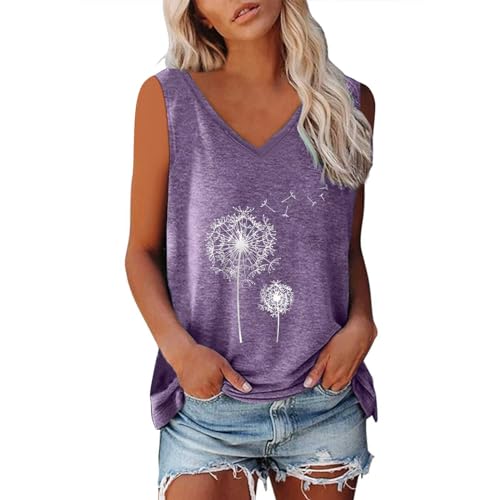 Tank Top Damen Ärmellos Oberteile Blusentop Sommer V-Ausschnitt Tanktop Casual Tshirt Basic Stretch Trägertop Baumwolle Vest Tops Einfarbig Bluse Lockere Passform Tanktops Frauen Sommertops von LNNGNIA