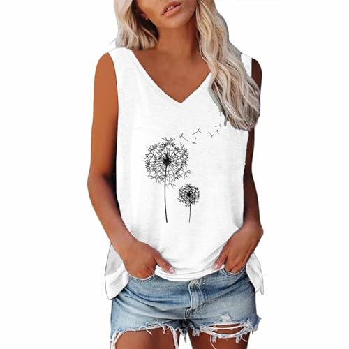 Tank Top Damen Ärmellos Oberteile Blusentop Sommer V-Ausschnitt Tanktop Casual Tshirt Basic Stretch Trägertop Baumwolle Vest Tops Einfarbig Bluse Lockere Passform Tanktops Frauen Sommertops von LNNGNIA