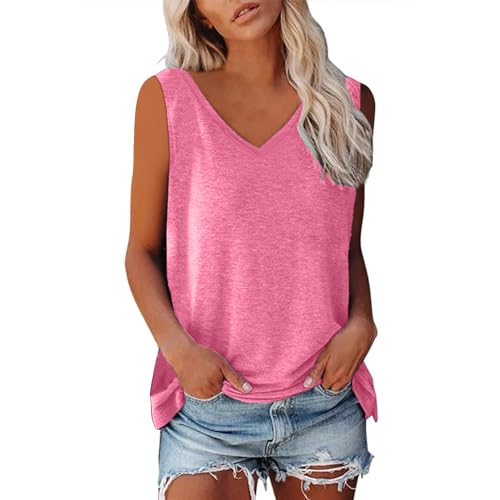 Tank Top Damen Ärmellos Oberteile Blusentop Sommer V-Ausschnitt Tanktop Casual Tshirt Basic Stretch Trägertop Baumwolle Vest Tops Einfarbig Bluse Lockere Passform Tanktops Frauen Sommertops von LNNGNIA