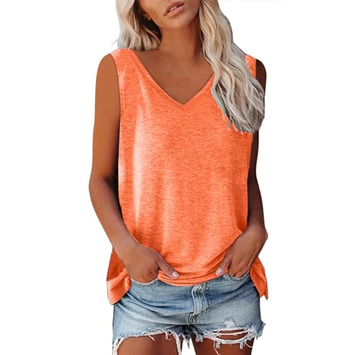 Tank Top Damen Ärmellos Oberteile Blusentop Sommer V-Ausschnitt Tanktop Casual Tshirt Basic Stretch Trägertop Baumwolle Vest Tops Einfarbig Bluse Lockere Passform Tanktops Frauen Sommertops von LNNGNIA