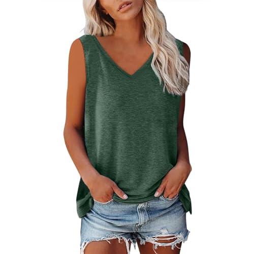 Tanktop Damen, Tops für Damen, Sommer Tops Tank Top Damen Ärmellos Oberteile Blusentop Sommer V-Ausschnitt Tanktop Casual Tshirt Basic Stretch Trägertop Baumwolle Vest Tops Einfarbig Bluse von LNNGNIA