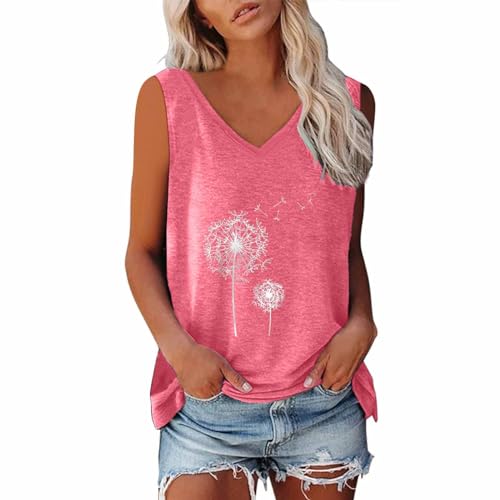 Tanktop Damen, Tops für Damen, Sommer Tops Tank Top Damen Ärmellos Oberteile Blusentop Sommer V-Ausschnitt Tanktop Casual Tshirt Basic Stretch Trägertop Baumwolle Vest Tops Einfarbig Bluse von LNNGNIA