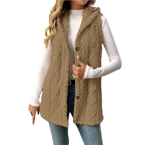Teddy Fleece Weste Damen Ärmellose Übergangsjacke Lang Fleeceweste Casual Jacke Winter Teddyweste Hoody Fleecejacke Knöpfen Winterjacke Flauschige Plüschweste Weich Damenweste Warm Teddyjacke S-5XL von LNNGNIA