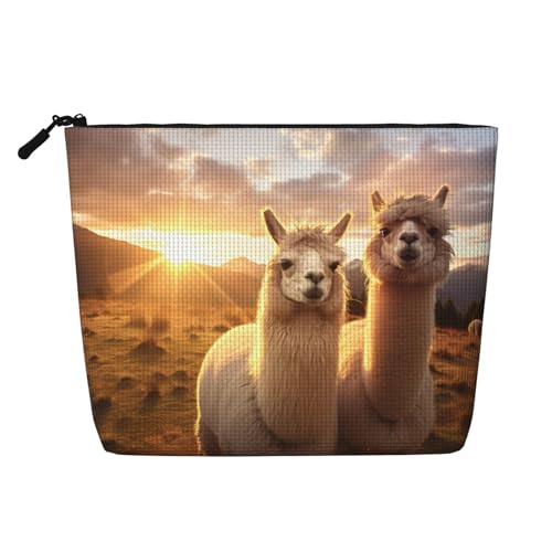 Alpaca Llama2 Make-up-Tasche für Geldbörse, Reißverschluss, Kosmetiktasche, groß, Reise, Leinen, Make-up-Organizer, Schwarz, Einheitsgröße von LNNIUK