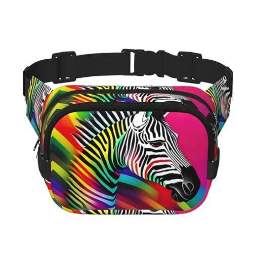 Bunte Gürteltasche mit Regenbogen-Zebramuster, modische Gürteltasche für Damen, Crossbody-Tasche für Reisen, Laufen, Schwarz, Einheitsgröße von LNNIUK