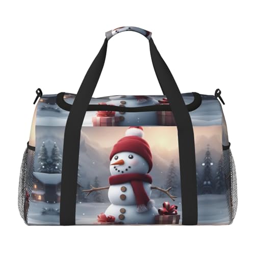 Frohe Weihnachten, niedlicher Schneemann, 1 Druck, Handgepäck für Damen und Herren, Schultertasche, Wochenendtasche, Crossbody-Tasche für Yoga, Reisen, ein Muss, Schwarz, Einheitsgröße von LNNIUK