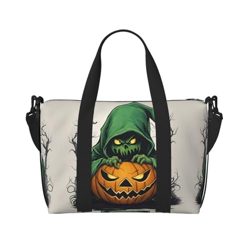 Green Ghost Horror Halloween Pumpkin 1 Print Gym Bag for Women,Carry on Weekender Overnight Duffle Bag,Personal Item Tote Bag, Schwarz, Einheitsgröße von LNNIUK