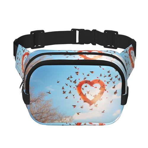 Gürteltasche für Damen, Motiv: Vogelliebe und Herz, Kunstdruck, modische Gürteltasche für Reisen, Laufen, Schwarz, Einheitsgröße von LNNIUK
