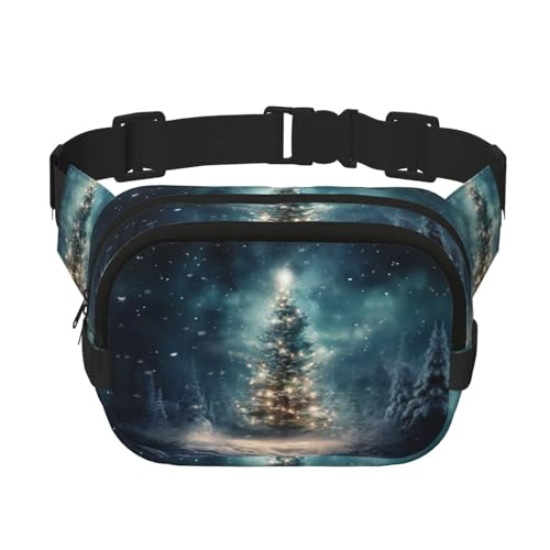 Gürteltasche für Damen, Motiv: Weihnachtsbaum, Schnee-Aufdruck, für Reisen, Laufen, Schwarz, Einheitsgröße von LNNIUK