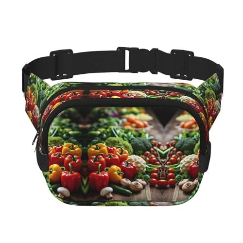 Gürteltasche für Damen, Motiv: frisches Gemüse und Obst, für Reisen, Laufen, Schwarz, Einheitsgröße von LNNIUK