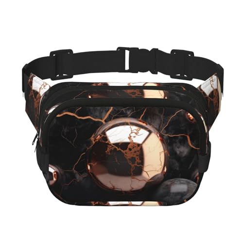 Gürteltasche für Damen, mit Marmor-Aufdruck, 3-teilig, Schwarz / Rotgold, Schwarz, Einheitsgröße von LNNIUK