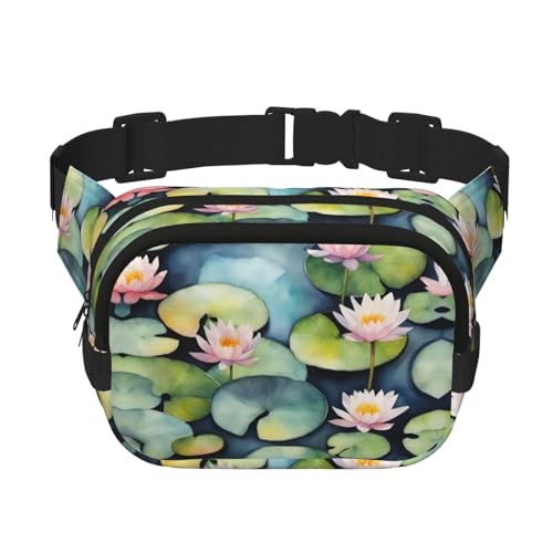 Gürteltasche mit Lilienpolster-Aufdruck, modische Gürteltasche für Damen, Crossbody-Tasche für Reisen, Laufen, Schwarz, Schwarz, Einheitsgröße von LNNIUK