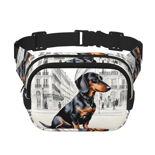 Gürteltasche mit Pariser Dackel-Druck, modische Gürteltasche für Damen, Crossbody-Tasche für Reisen, Laufen, Schwarz, Einheitsgröße von LNNIUK