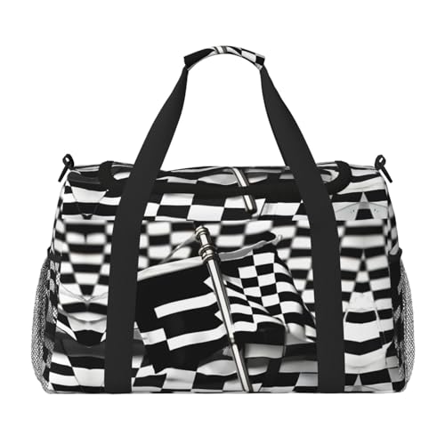 Karierte Flaggen, Rennflaggen, Handgepäck für Damen und Herren, Schultertasche, Wochenendtasche, Crossbody-Tasche für Yoga, Reisen, ein Muss, Schwarz, Einheitsgröße von LNNIUK