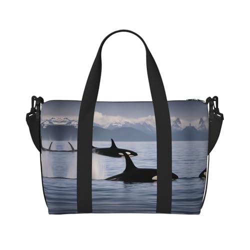 Killer Whales Swim Along Turnbeutel für Damen, Handgepäck, Wochenendtasche, Reisetasche für persönliche Gegenstände, Schwarz, Einheitsgröße von LNNIUK