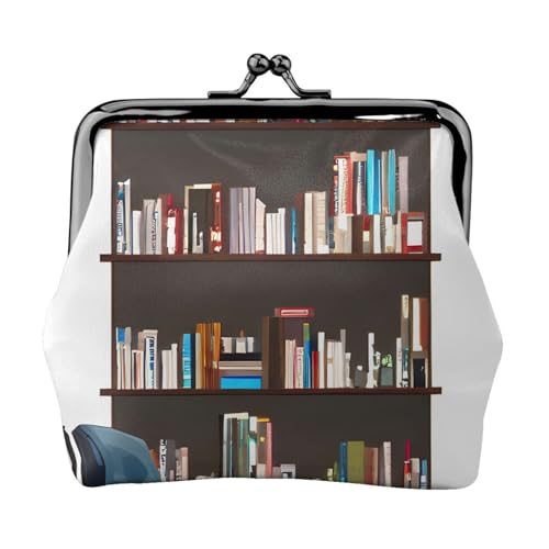 Kleine Tasche mit Bibliotheks-Bücherregal-Druck, Kussschloss, Münzgeldbörse für Damen, Münzgeldbörse, Kreditkartenetui von LNNIUK