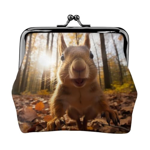 Kleine Tasche mit Eichhörnchen-Aufdruck, Kussschloss, Münzgeldbörse für Damen, Münzgeldbörse, Kreditkartenetui von LNNIUK