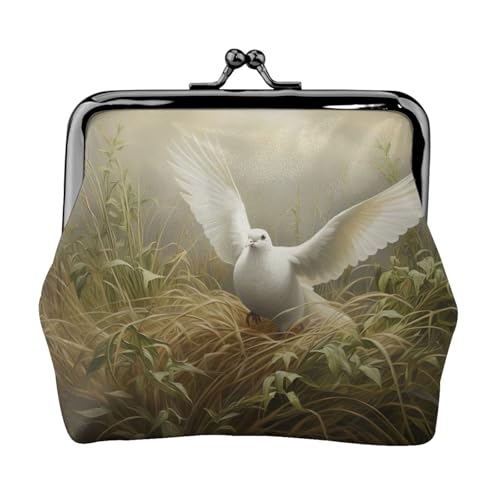Kleine Tasche mit Gras- und Taubenmuster, Kussschloss, Münzgeldbörse für Damen, Münzgeldbörse, Kreditkartenetui von LNNIUK