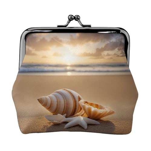 Kleine Tasche mit Muschel-Landschaft am Strand, Kussschloss, Münzgeldbörse für Damen, Münzgeldbörse, Kreditkartenetui von LNNIUK