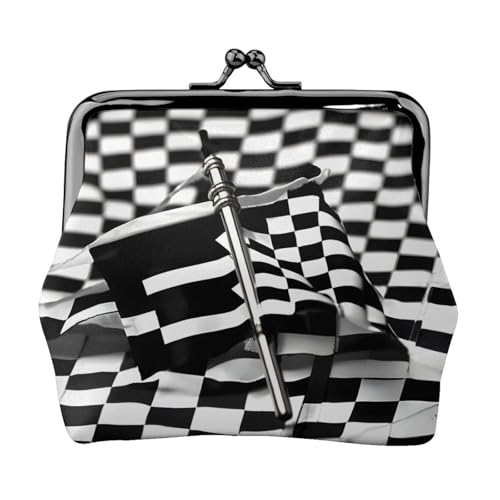 Kleine Tasche mit karierten Flaggen, Motiv: Rennflaggen, Kussschloss, Münzgeldbörse für Damen, Münzgeldbörse, Kreditkartenetui von LNNIUK