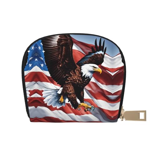 LNNIUK Adler mit USA-Flagge, Kreditkartenhalter, Visitenkartenetui für Männer und Frauen, kompakte Größe für Erwachsene, Weiss/opulenter Garten, Einheitsgröße von LNNIUK