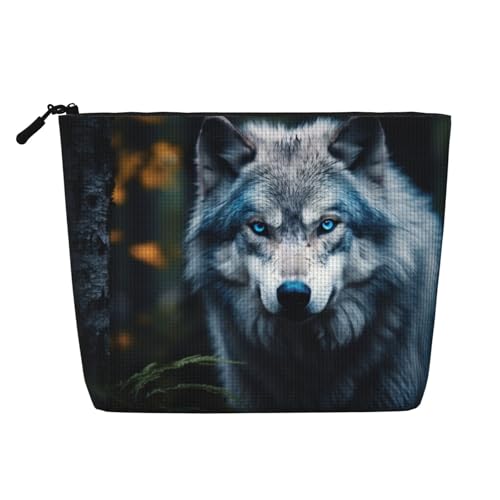 LNNIUK Blue Eyes Make-up-Tasche mit Wolf1-Aufdruck, für Geldbörse, Reißverschluss, Kosmetiktasche, groß, Reise-Make-up-Organizer aus Segeltuch, Schwarz, Einheitsgröße von LNNIUK