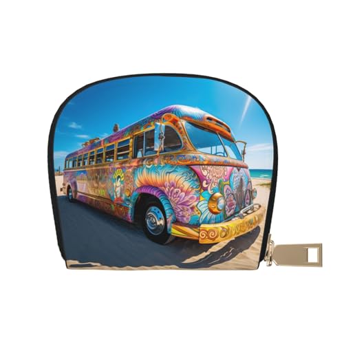 LNNIUK Geldbörse mit Strandbus-Aufdruck, Kreditkartenhalter, Visitenkartenetui für Männer und Frauen, kompakte Größe für Erwachsene, Weiss/opulenter Garten, Einheitsgröße von LNNIUK