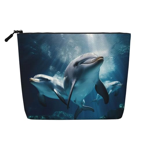 LNNIUK Kosmetiktasche mit Delfin-Druck, für Geldbörse, Reißverschluss, Kosmetiktasche, groß, Reise-Make-up-Organizer aus Segeltuch, Schwarz, Einheitsgröße von LNNIUK