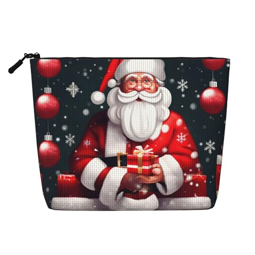 LNNIUK Kosmetiktasche mit Weihnachtsmann-Aufdruck, für Geldbörse, Reißverschluss, Kosmetiktasche, groß, Reise-Make-up-Organizer aus Segeltuch, Schwarz, Einheitsgröße von LNNIUK