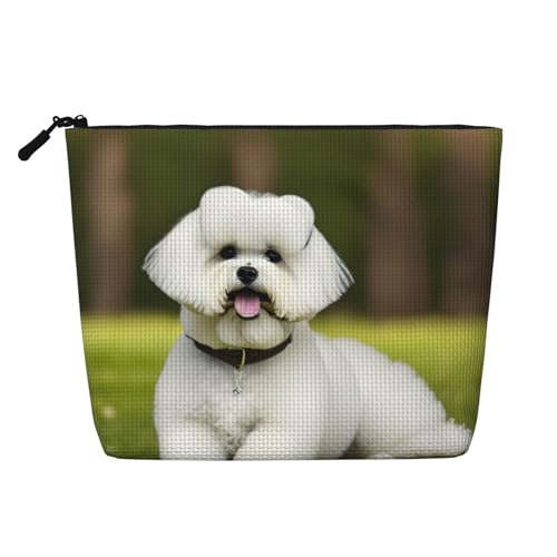 LNNIUK Kosmetiktasche mit niedlichem Bichon-Frisé-Hunde-Aufdruck, für Geldbörse, Reißverschluss, Kosmetiktasche, groß, Reise-Make-up-Organizer aus Segeltuch, Schwarz, Einheitsgröße von LNNIUK