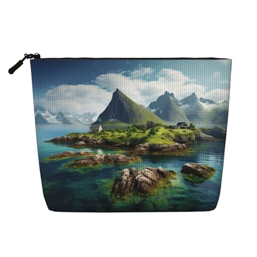 LNNIUK Make-up-Tasche mit Norwegeninsel-Druck, für Geldbörse, Reißverschluss, Kosmetiktasche, groß, Reise-Make-up-Organizer aus Segeltuch, Schwarz, Einheitsgröße von LNNIUK