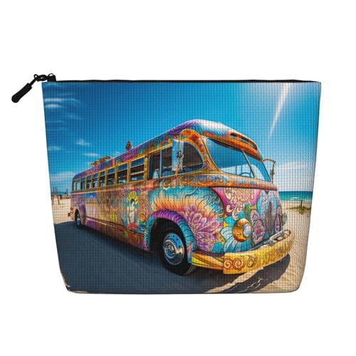 LNNIUK Make-up-Tasche mit Strandbus-Aufdruck, für Geldbörse, Reißverschluss, Kosmetiktasche, groß, Reise-Make-up-Organizer, Schwarz, Einheitsgröße von LNNIUK