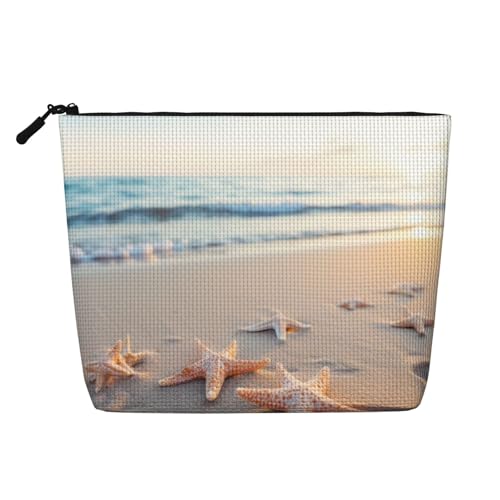 LNNIUK Make-up-Tasche mit Strandmotiv und Seestern-Motiv, für Geldbörse, Reißverschluss, Kosmetiktasche, groß, Reise, Leinen, Make-up-Organizer, Schwarz, Einheitsgröße von LNNIUK