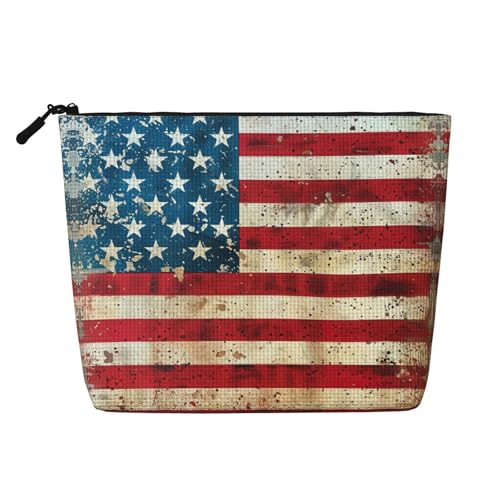 LNNIUK Make-up-Tasche mit USA-Flaggen-Druck, für Geldbörse, Reißverschluss, Kosmetiktasche, groß, Reise-Make-up-Organizer aus Segeltuch, Schwarz, Einheitsgröße von LNNIUK