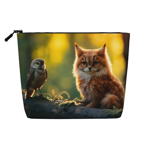 LNNIUK Make-up-Tasche mit Vogelfuchs-Aufdruck, für Geldbörse, Reißverschluss, Kosmetiktasche, groß, Reise-Make-up-Organizer aus Segeltuch, Schwarz, Einheitsgröße von LNNIUK