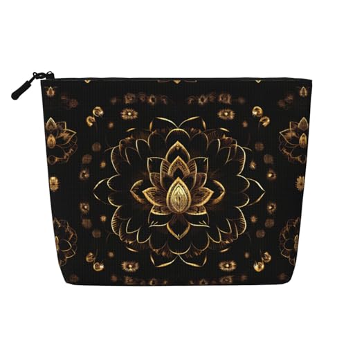 LNNIUK Make-up-Tasche mit goldfarbenem Lotusblumen-Aufdruck, für Geldbörse, Reißverschluss, Kosmetiktasche, große Reise-Make-up-Organizer, Schwarz, Einheitsgröße von LNNIUK