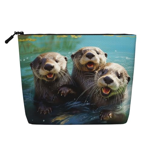 LNNIUK Make-up-Tasche mit niedlichem Otter-Druck, für Geldbörse, Reißverschluss, Kosmetiktasche, groß, Reise-Make-up-Organizer aus Segeltuch, Schwarz, Einheitsgröße von LNNIUK