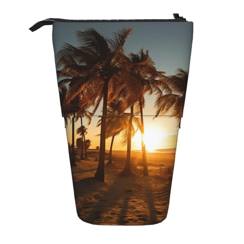 LNNIUK Sunset Bunte Wolken Palme 2 Druck-Teleskop-Federmäppchen Stifthalter Stand-up Retractable Standing Organizer Bürotasche von LNNIUK