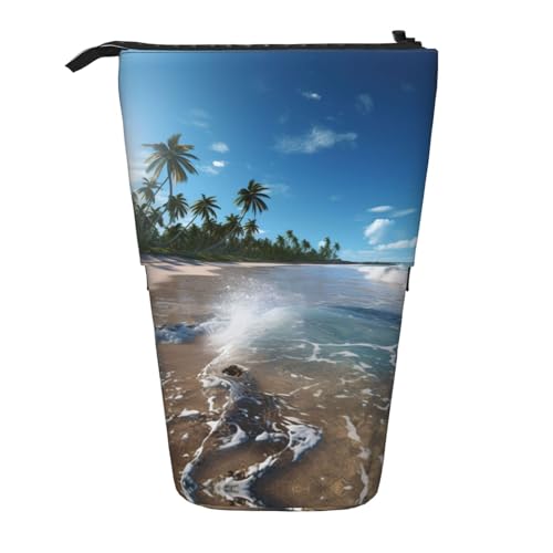 LNNIUK Water Rush to Tropical Beach 1 Druck Teleskop-Federtasche Stifthalter Stand-up Retractable Standing Organizer Bürotasche von LNNIUK