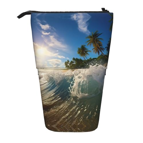 LNNIUK Water Rush to Tropical Beach 2 print Telescopic Pencil Bag Pen Holder Stand-up Retractable Standing Organizer Office Bag von LNNIUK
