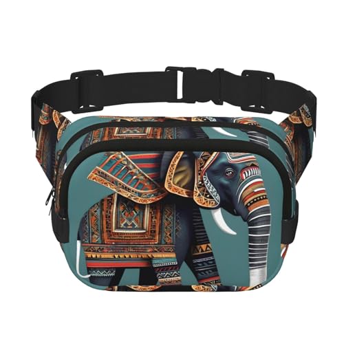 Modische Gürteltasche mit aztekischem Elefantenmuster, für Damen, für Reisen, Laufen, Schwarz, Einheitsgröße von LNNIUK