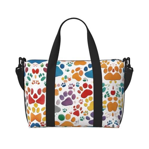 Paw Prints Art 1 Print Turnbeutel für Damen, Handgepäcktasche für Wochenendausflüge, Reisetasche für persönliche Gegenstände, Schwarz, Einheitsgröße von LNNIUK